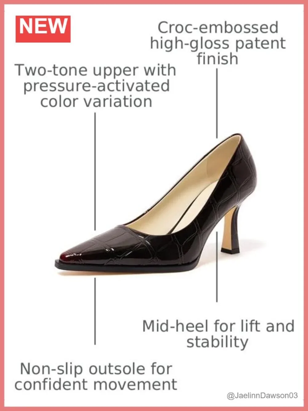 Croc-Embossed Patent Pointed Toe Mid Heel Pumps for Women